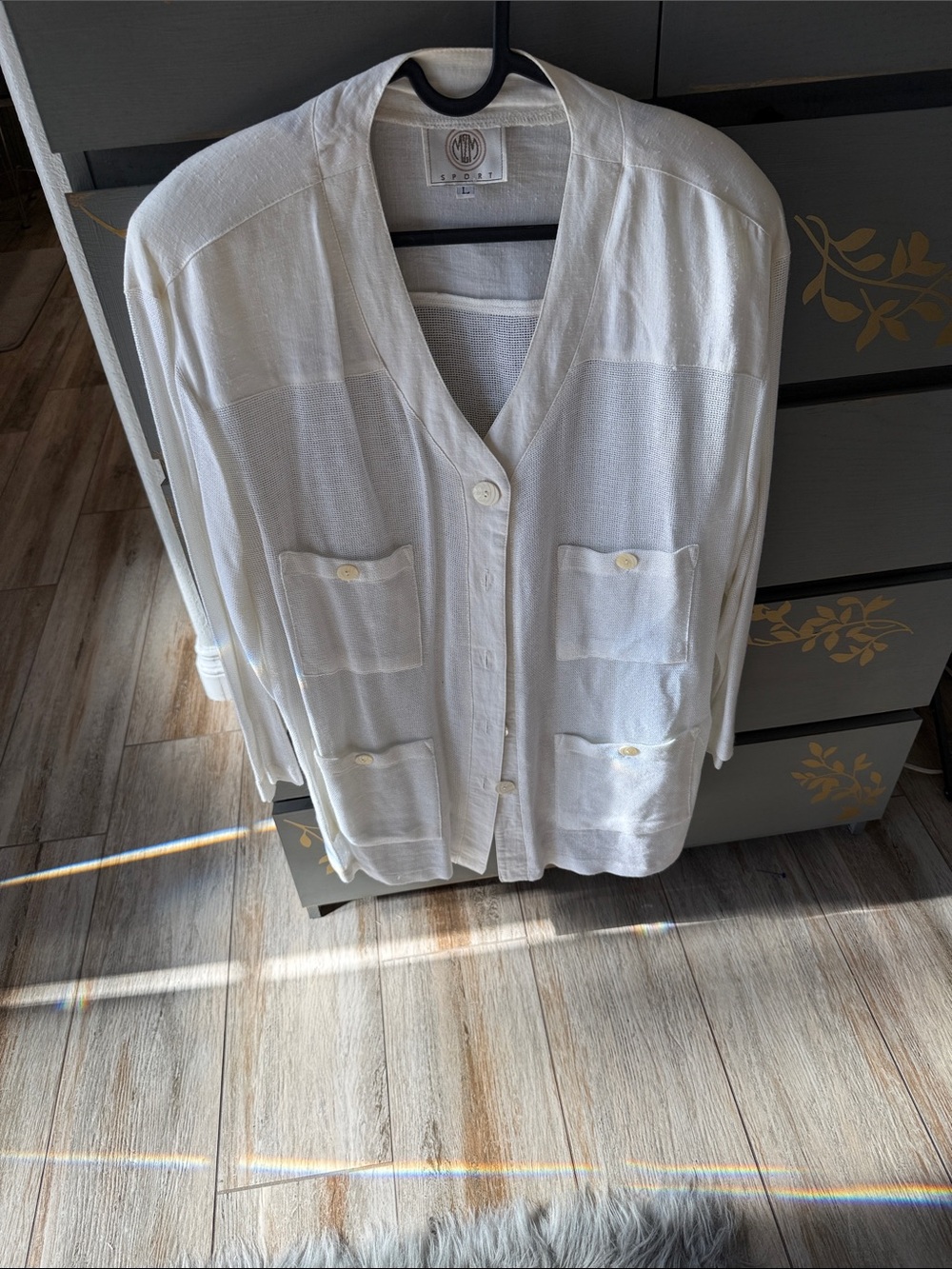 Sporto White Button-Front Knit Cardigan with Patch Pockets
